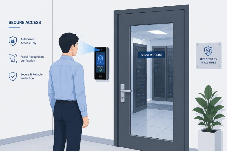 indoor facial recognition access control system for secure office or server room entry