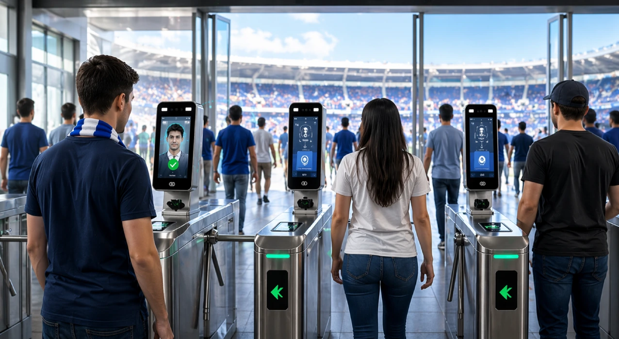 Facial recognition stadium ticketing system entrance