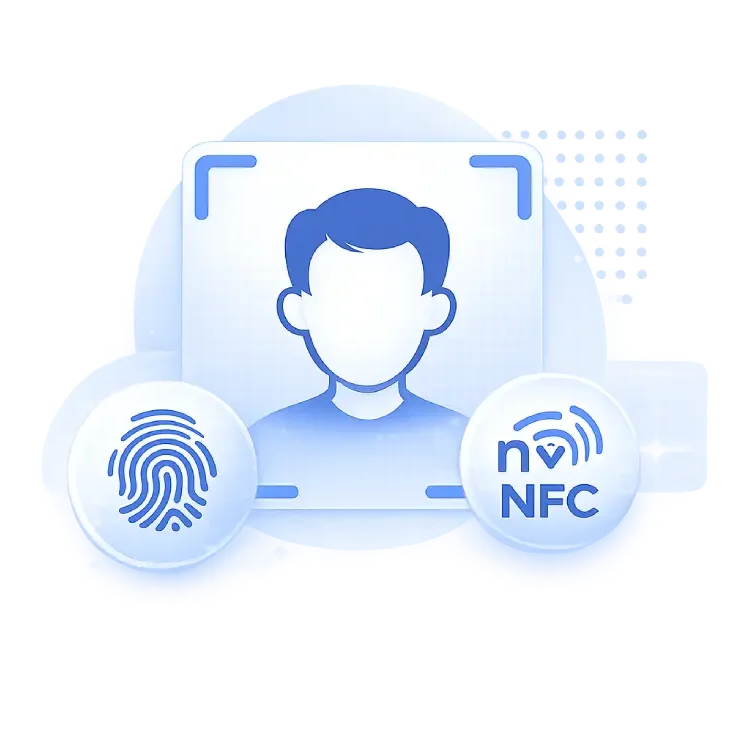 Healthcare kiosk identity verification feature with biometric and NFC authentication