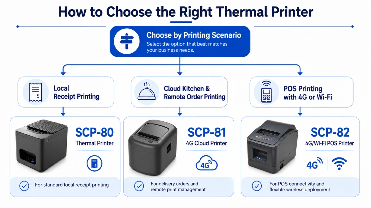 Decision guide for choosing the right SUNTEK thermal printer for receipt printing kitchen orders and POS deployment