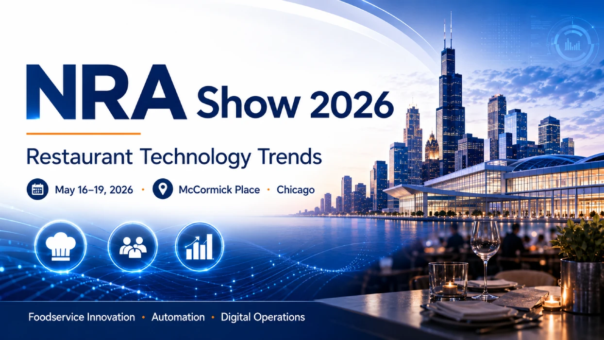 NRA Show 2026 restaurant technology trends featured image showing Chicago skyline, McCormick Place, and foodservice innovation themes.