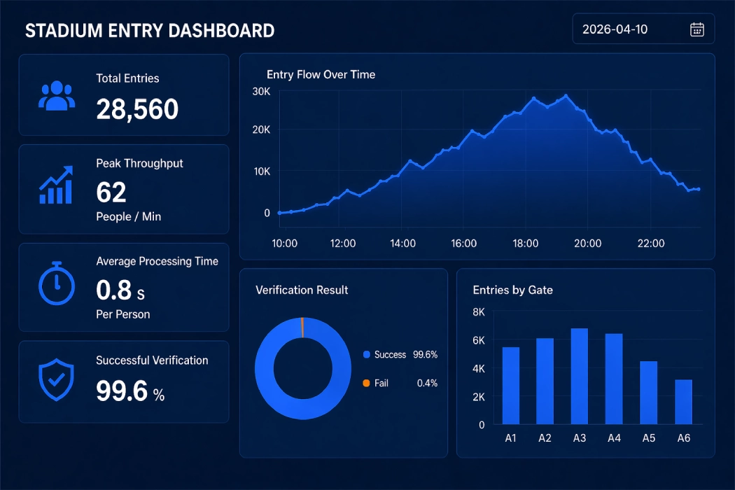 Stadium entry efficiency analytics dashboard facial recognition