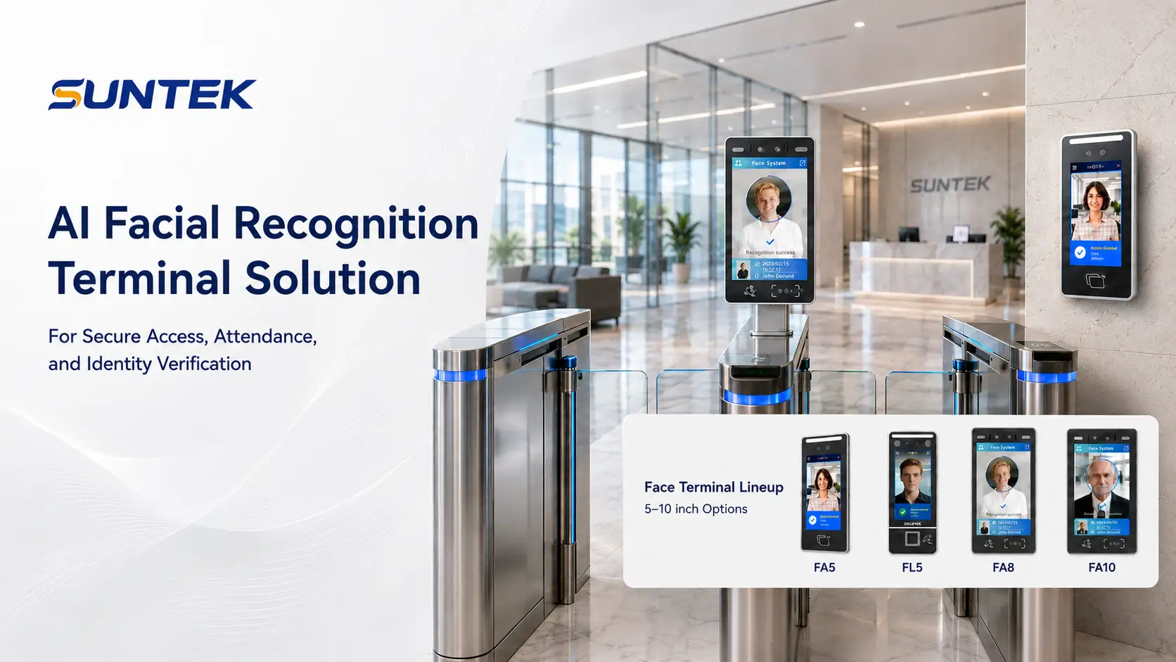SUNTEK facial recognition terminal solution for access control, attendance, and identity verification