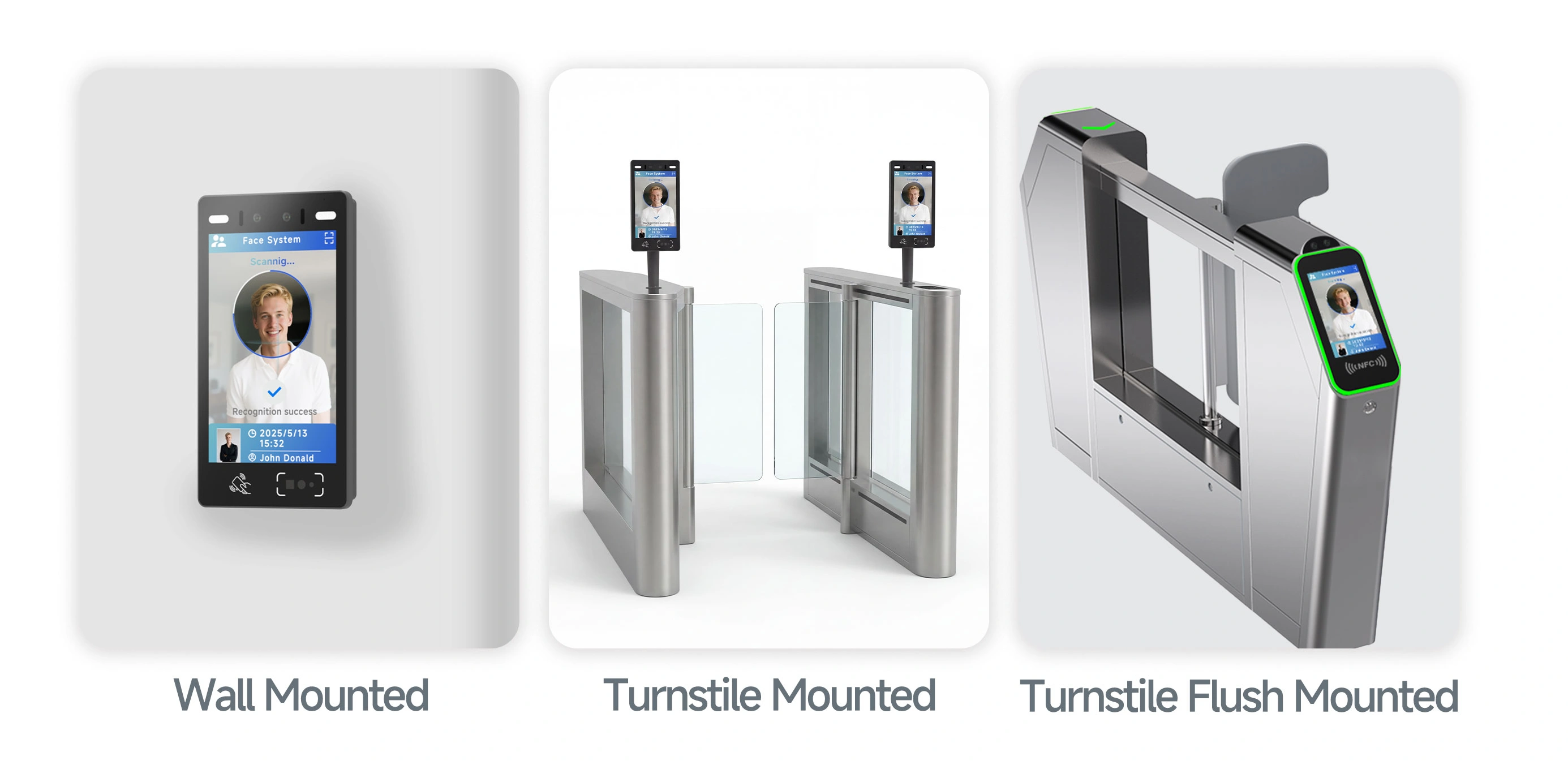 SUNTEK FA8 facial recognition terminal installation methods for wall mounted turnstile mounted and turnstile flush mounted access control