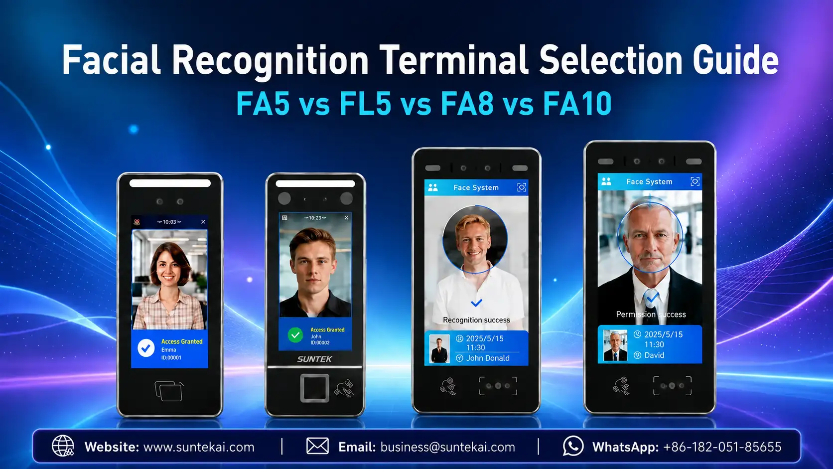SUNTEK FA5 FL5 FA8 and FA10 facial recognition terminal selection guide cover image