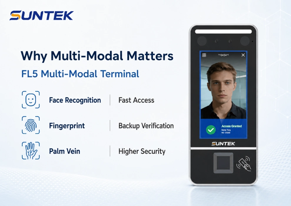 SUNTEK FL5 multi-modal biometric terminal supporting face recognition fingerprint and palm vein verification