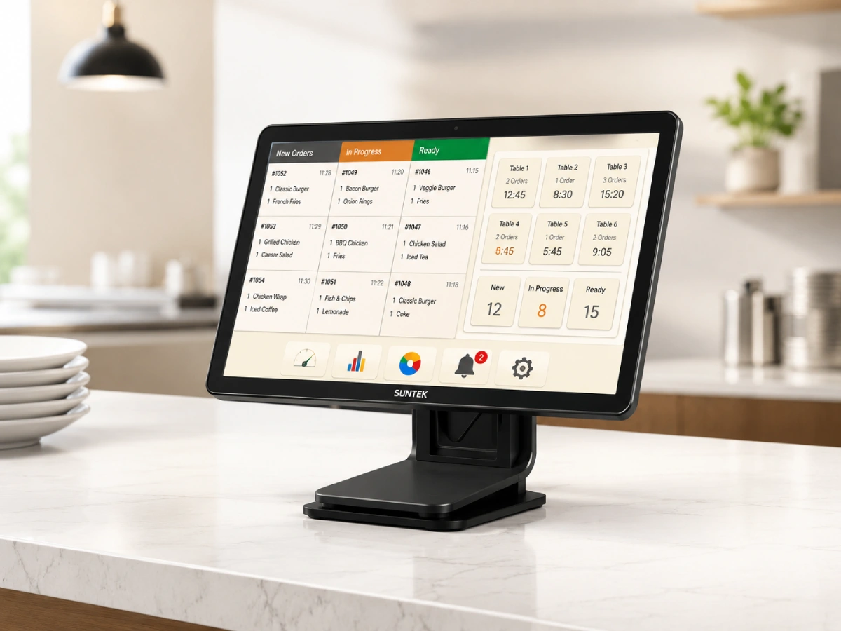 SUNTEK KDS counter mount installation for restaurant ordering and kitchen workflow