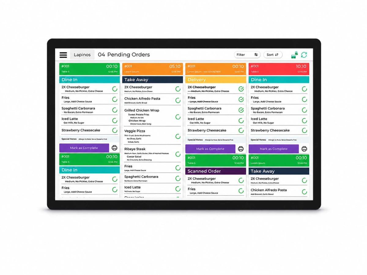 SUNTEK KDS kitchen display screen for project-based restaurant system integration