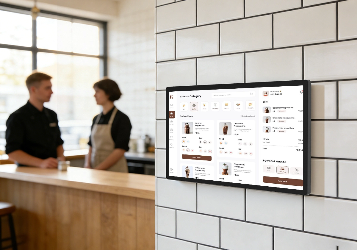 SUNTEK KDS restaurant front counter order display for cafes bakeries and service counter workflows
