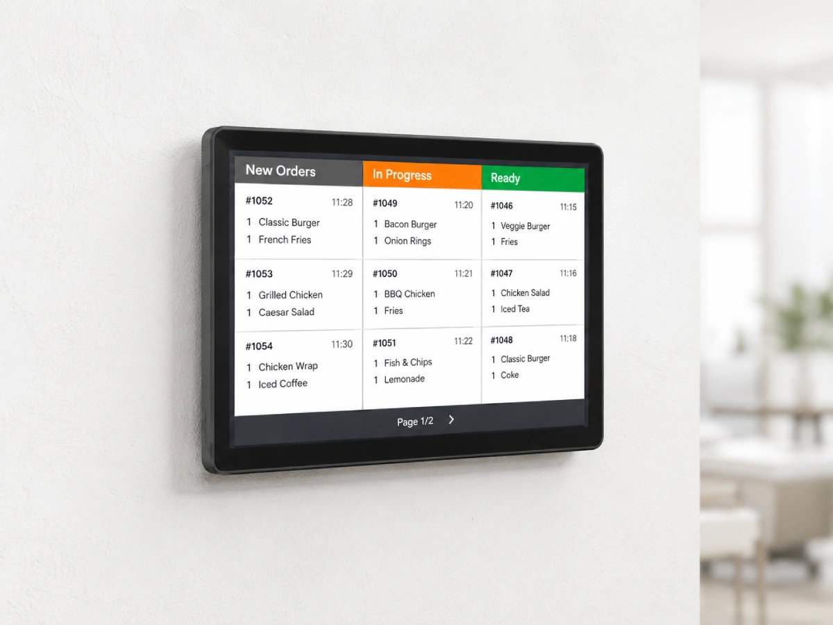 SUNTEK KDS wall mount installation for restaurant kitchen display deployment