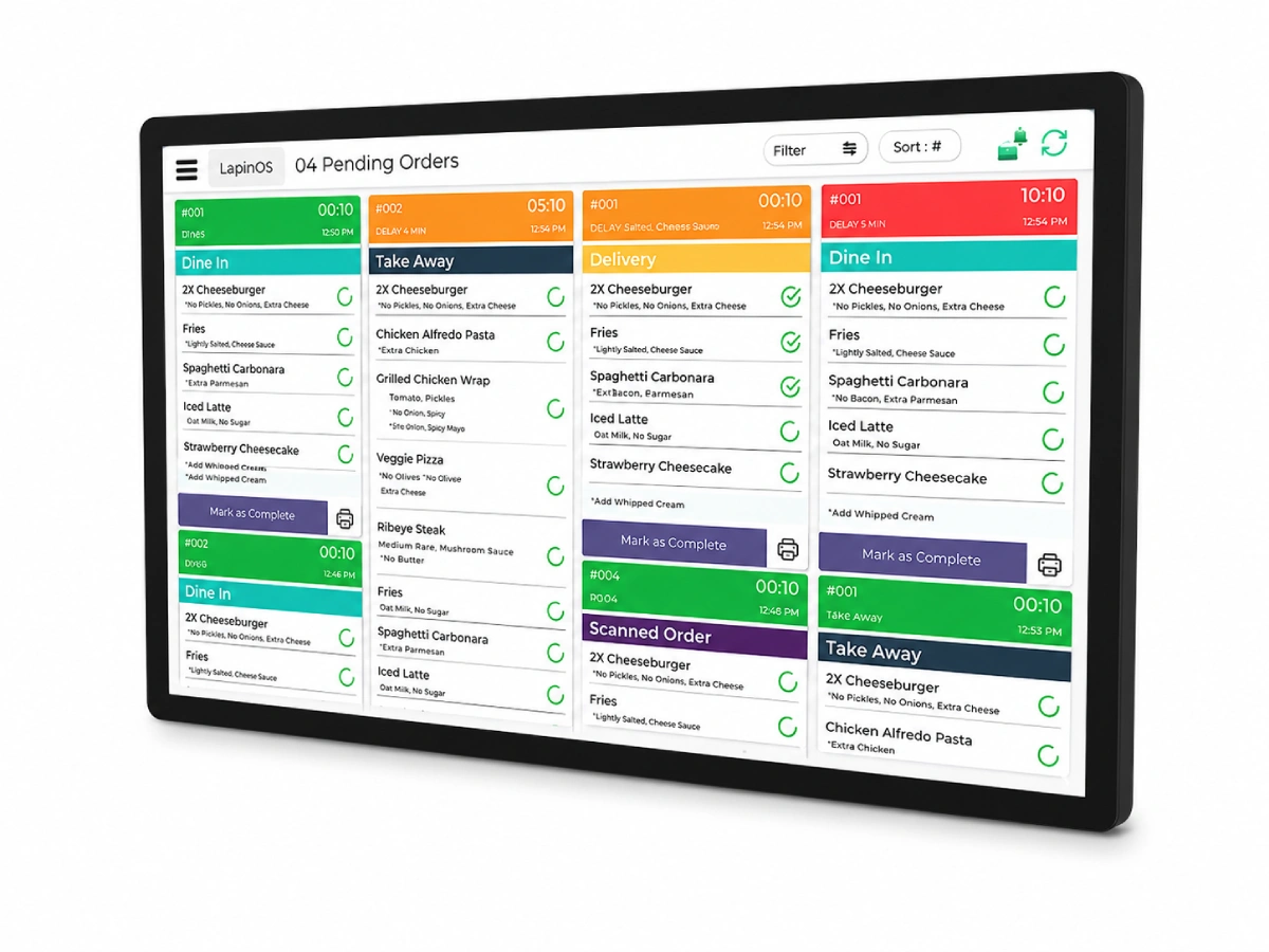 SUNTEK KDS kitchen display system screen for restaurant order workflow