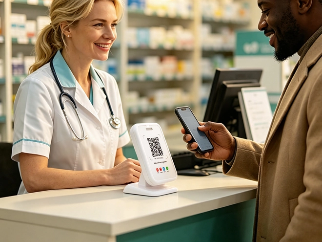 suntek pv1 qr payment device used in pharmacy payment counter for qr code payment