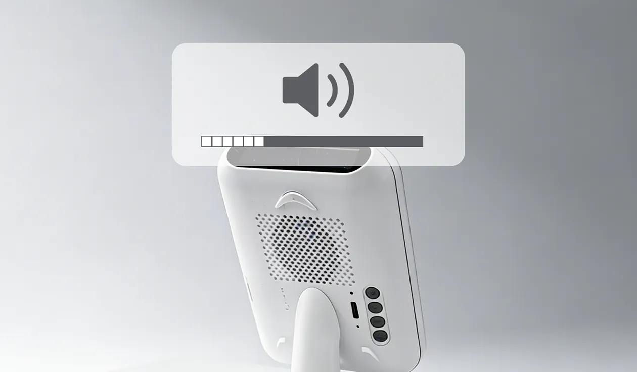 qr payment device with adjustable speaker volume for voice alerts