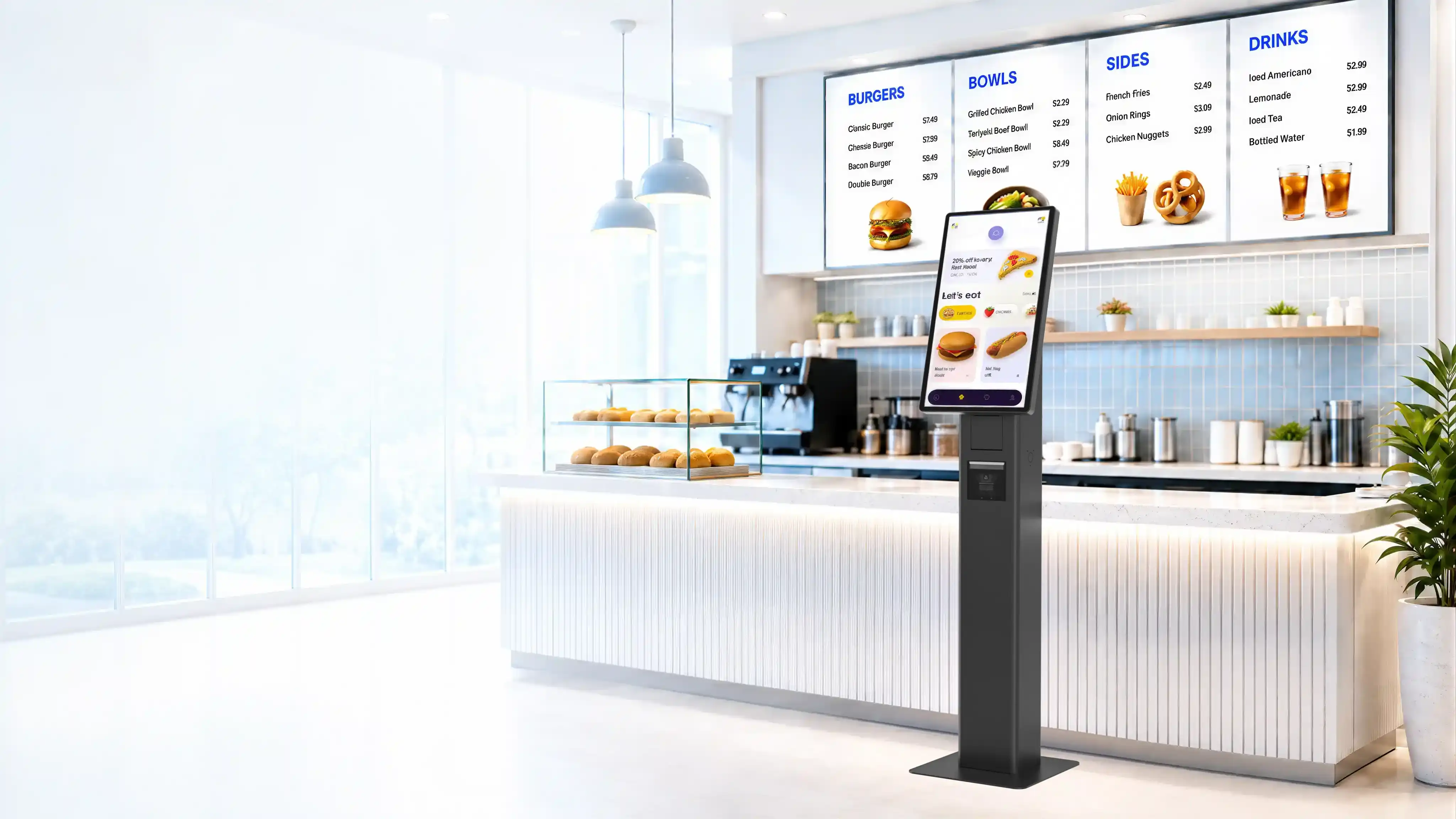 SUNTEK restaurant self-ordering kiosk hardware solution for QSR restaurant ordering and payment projects