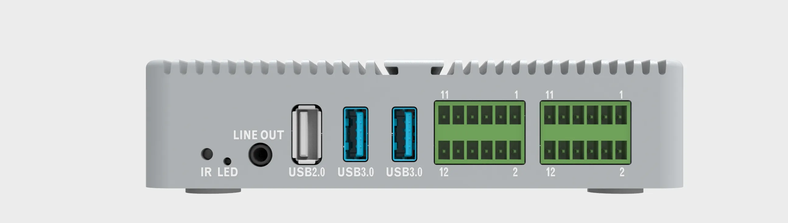 SUNTEK SA8 mini PC rear panel with USB 2.0 USB 3.0 GPIO industrial connectors and audio interface
