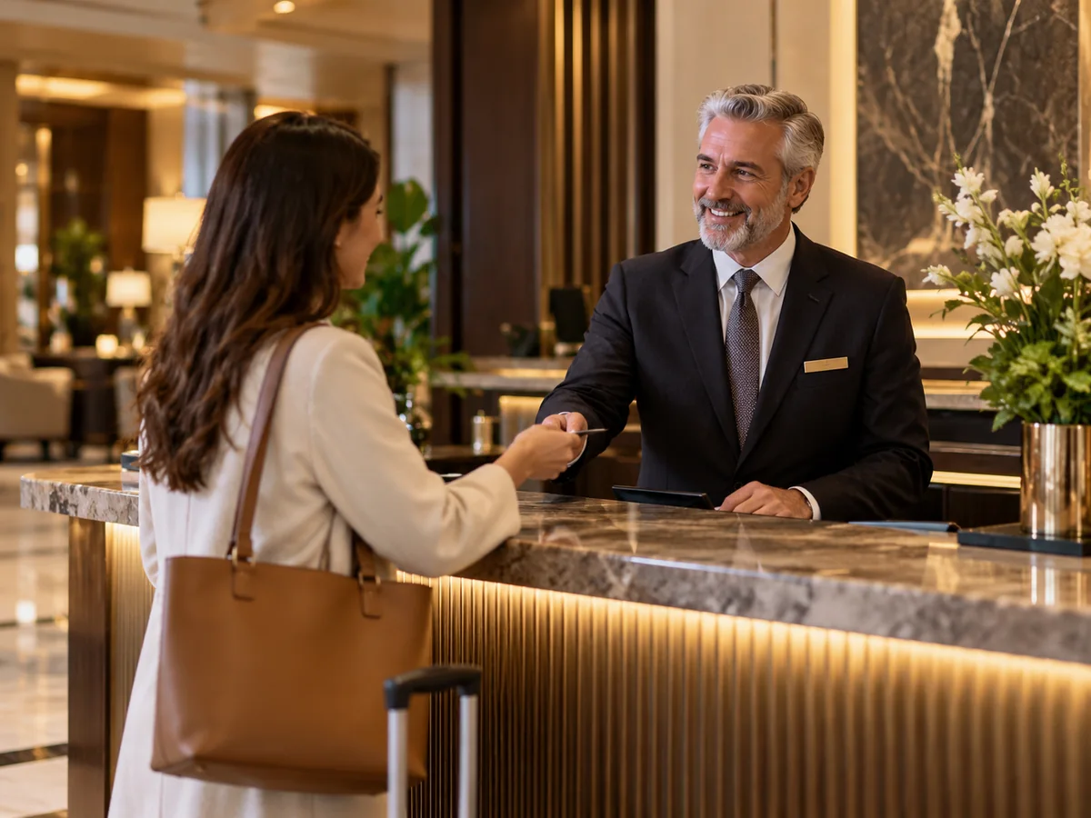 Hotel front desk service scenario.