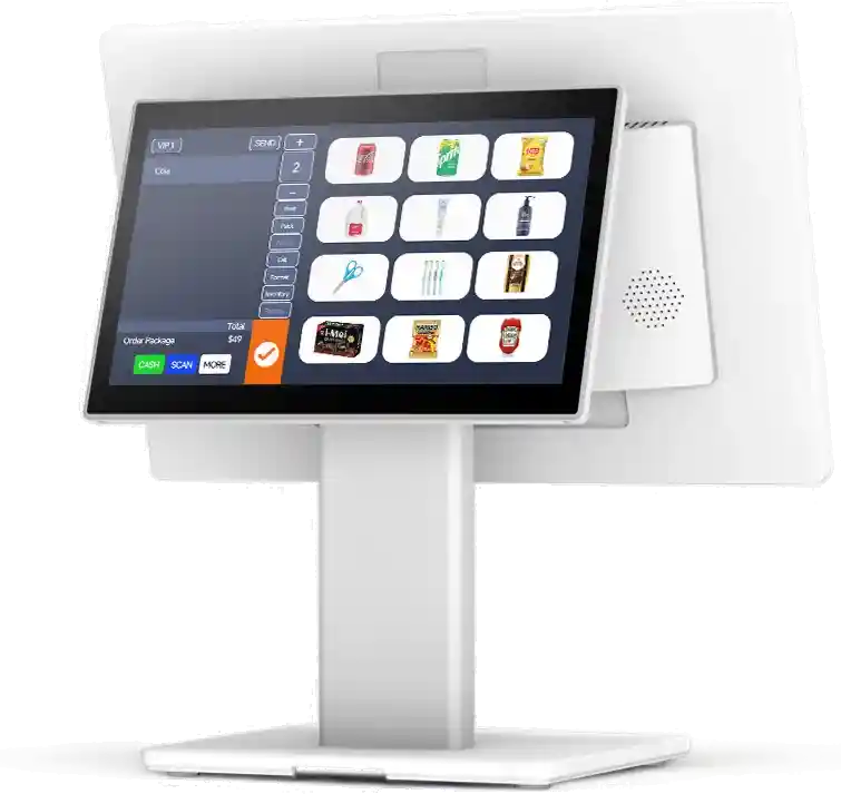 SUNTEK SC6 pos system with 15.6-inch main display and 10.1-inch customer-facing display.