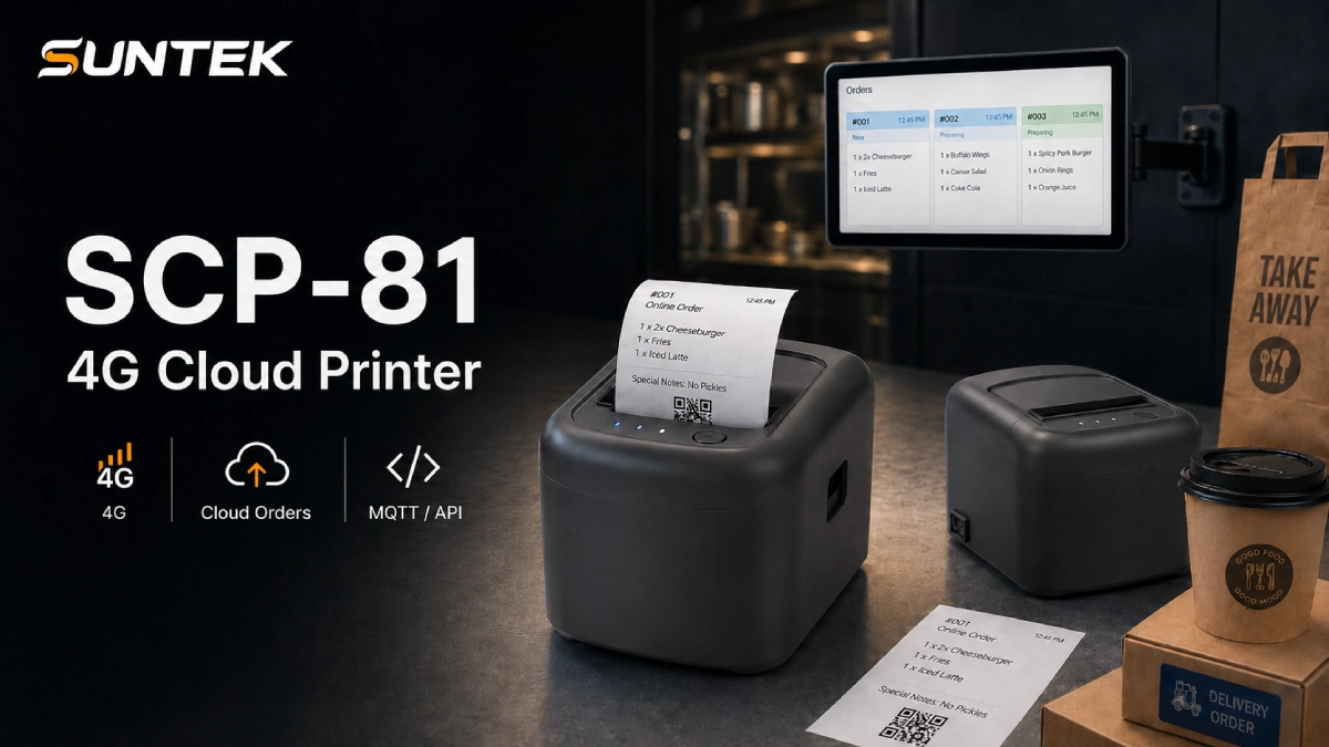 SUNTEK SCP-81 4G cloud printer for takeaway, delivery, and online food order printing