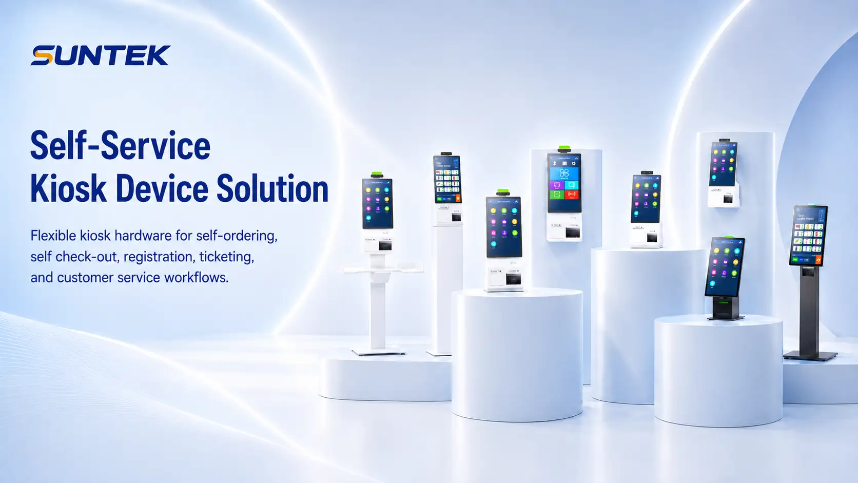 SUNTEK self-service kiosk solution for retail, healthcare, ticketing, and public service projects