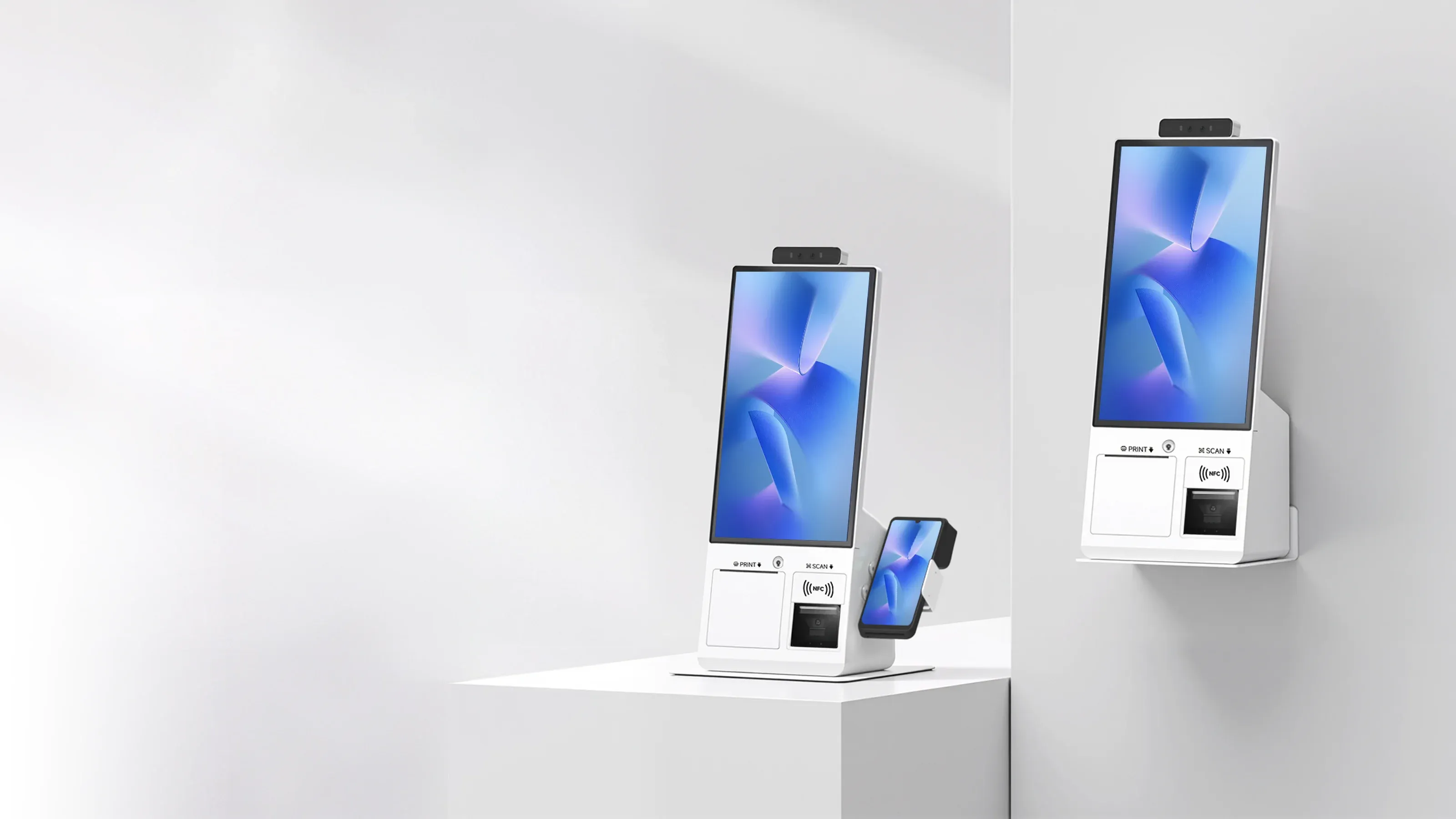 SUNTEK SK1-15 compact self-service kiosk with thermal printer and barcode scanner