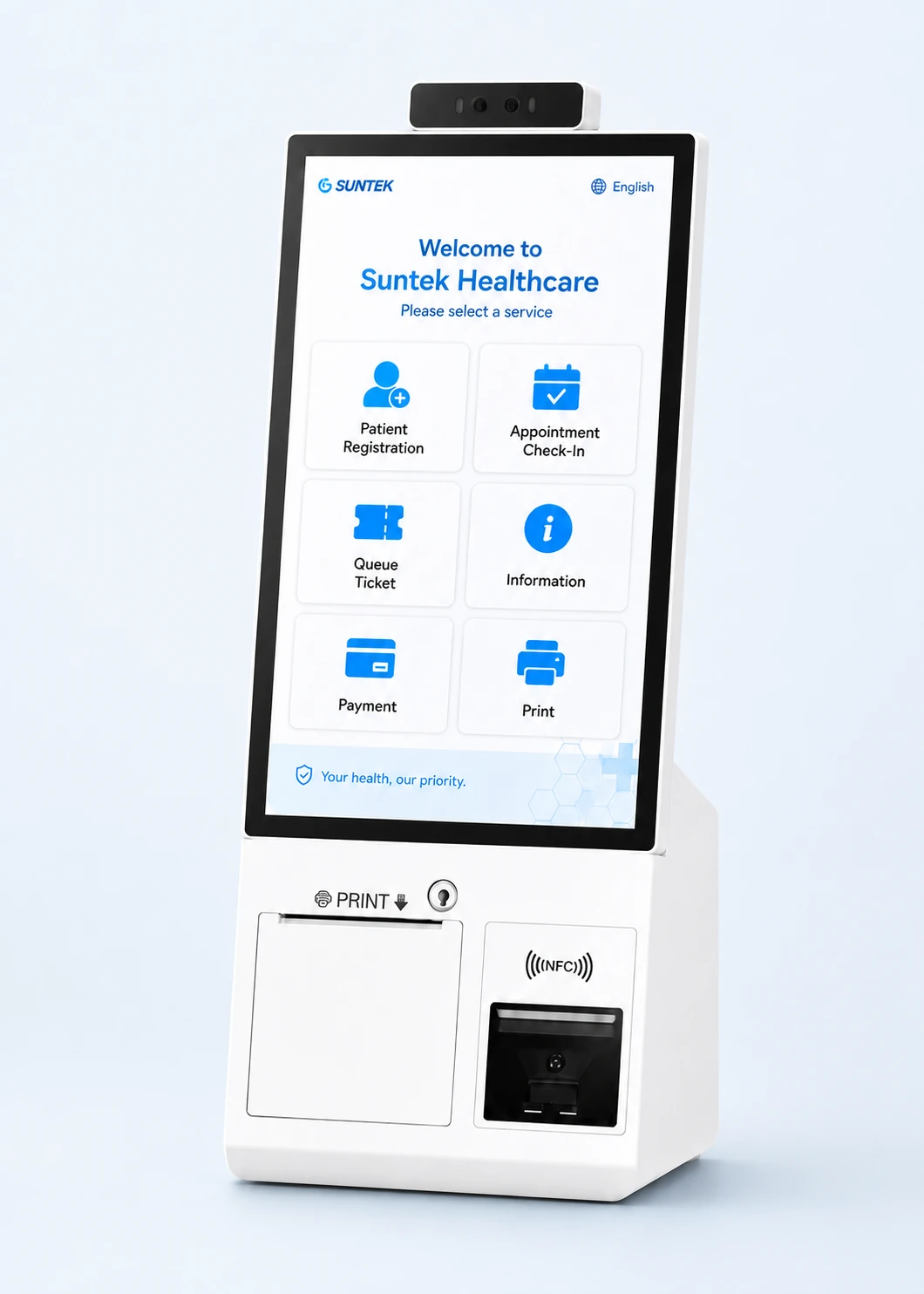 SUNTEK SK1-15 compact self-service kiosk for healthcare check-in and patient registration