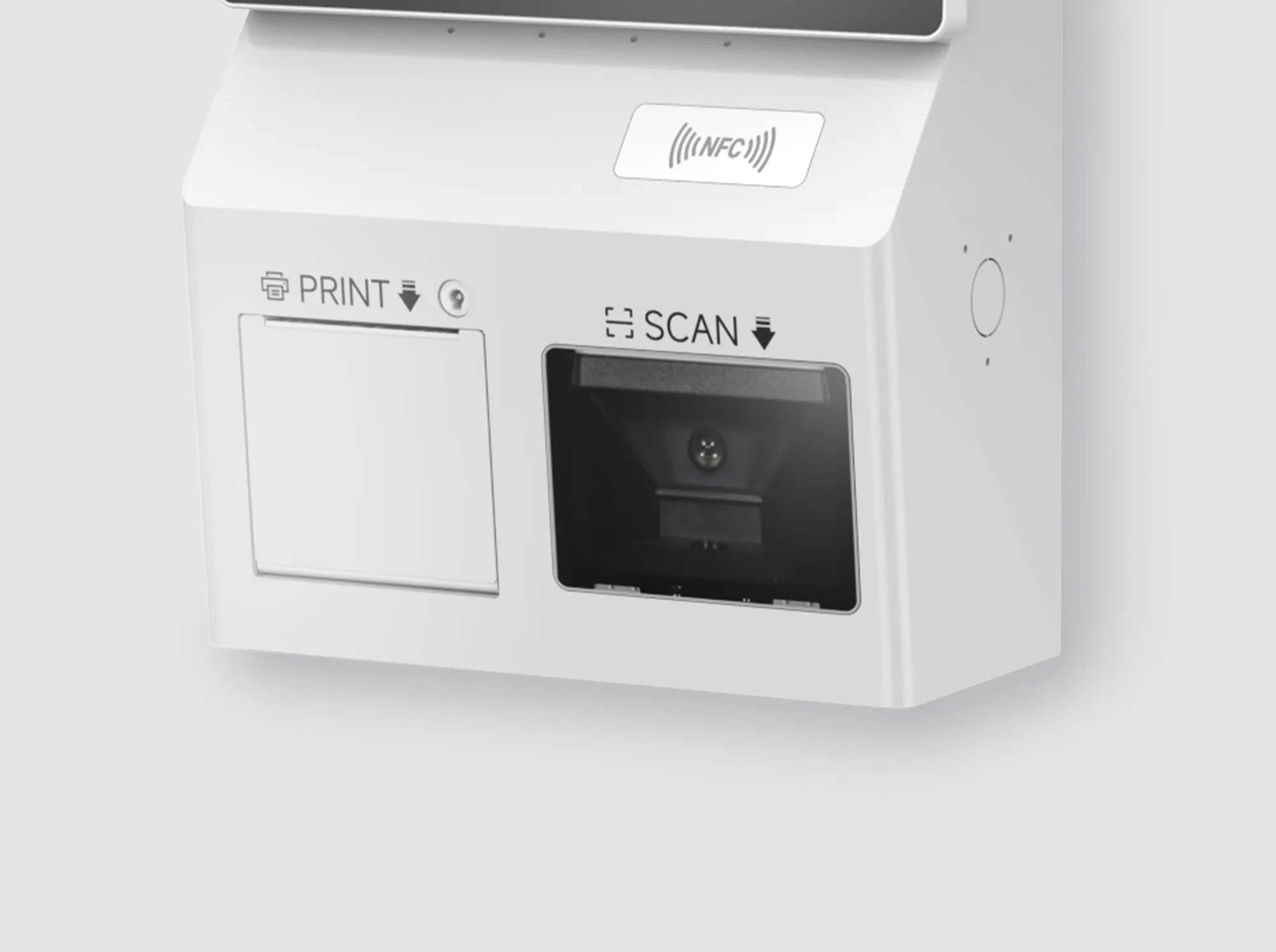 Built-in 1D and 2D barcode scanner for the SUNTEK SK5 kiosk machine, ensuring fast and accurate item scanning.