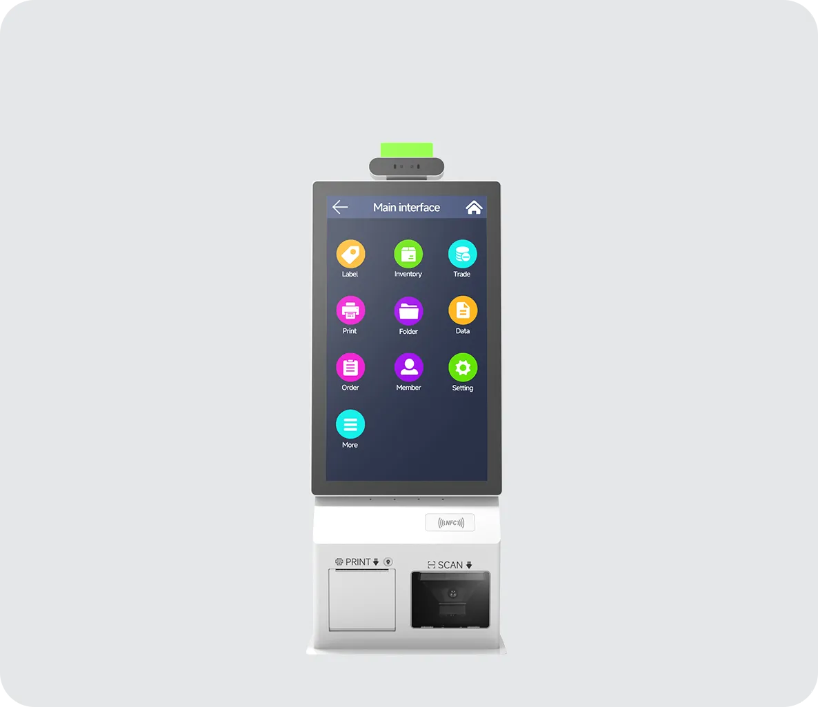 SUNTEK SK5 kiosk machine featuring a 21.5-inch interactive touchscreen for versatile self-service applications.