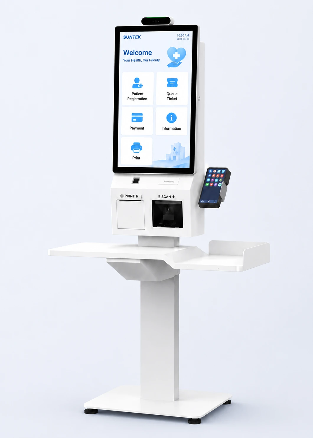 SUNTEK SK5 high-volume self-service kiosk for hospital patient check-in and service areas
