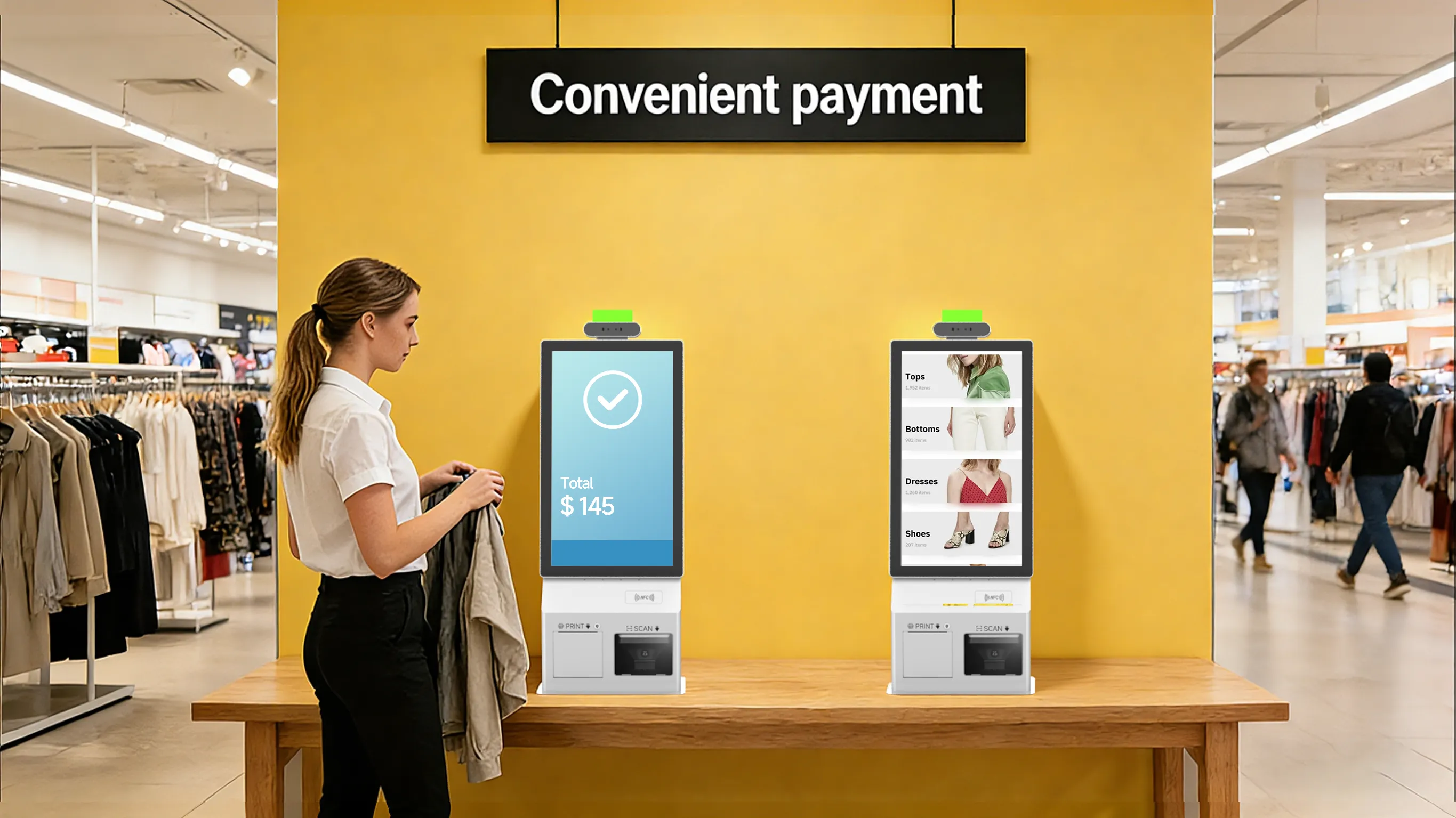 SUNTEK SK5 Desktop self-service kiosks in a shopping store for self-checking and check out