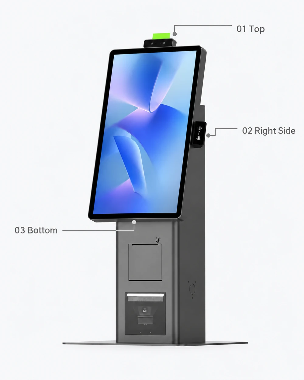 SUNTEK SK7 self-service kiosk showing three POGO pin expansion positions at the top, right side and bottom of the display.