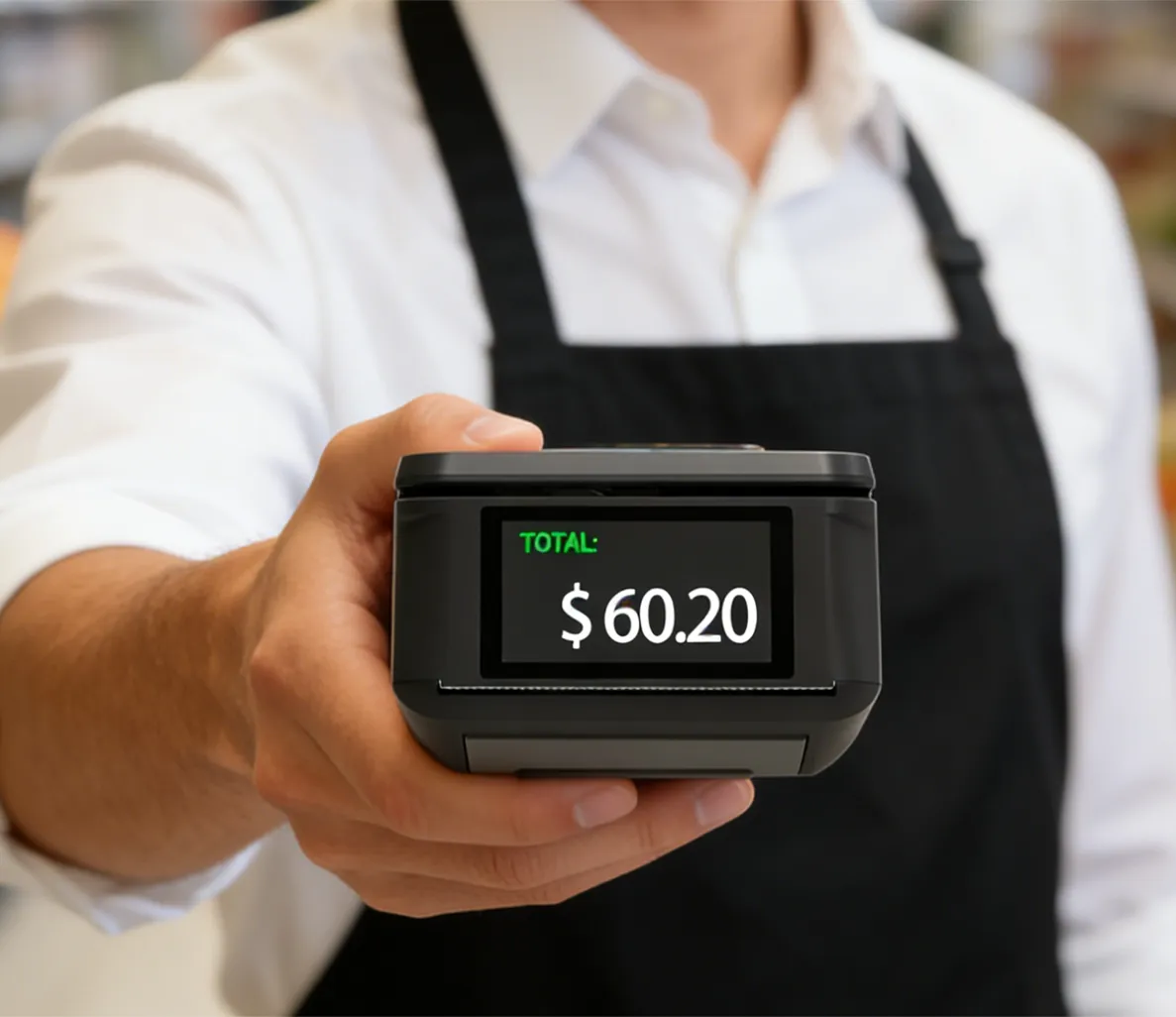 SUNTEK-SM1-Handheld POS-2.4 inch Customer-Facing Display-Showing transaction total on secondary screen-Buy Dual Screen POS