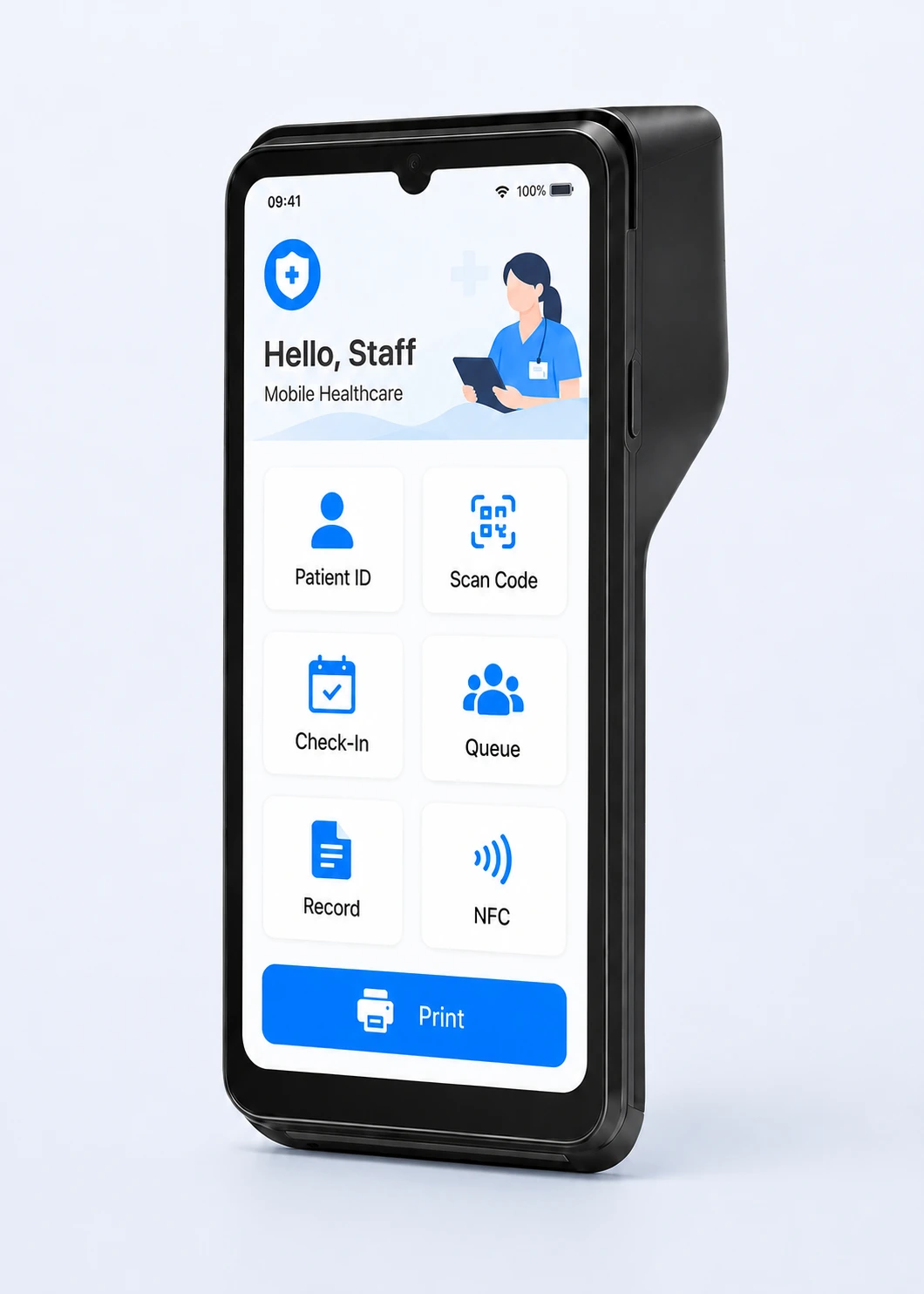 SUNTEK SM1 handheld terminal for mobile healthcare service and patient identification workflows