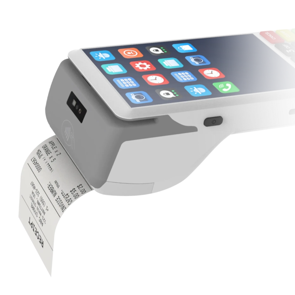 SUNTEK SM4 mobile POS terminal with built-in 58mm thermal printer printing receipt