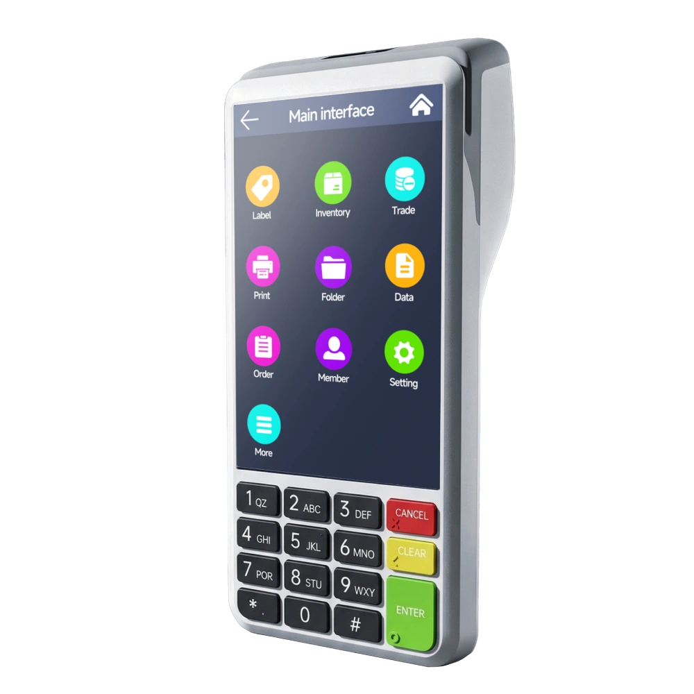 SUNTEK SM4 Android 14 mobile POS terminal with keypad and built-in printer for retail and restaurant payment