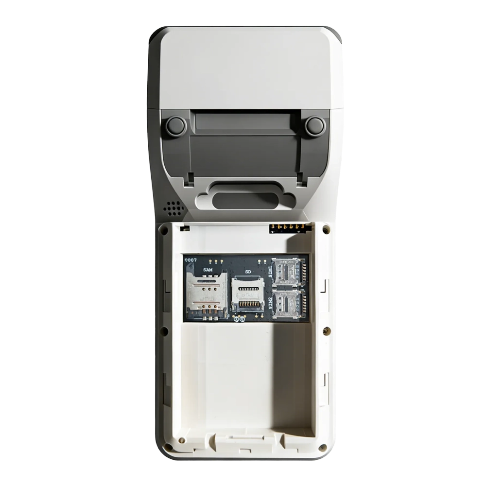 SUNTEK SM4 mobile POS terminal internal structure showing dual SIM and modular design